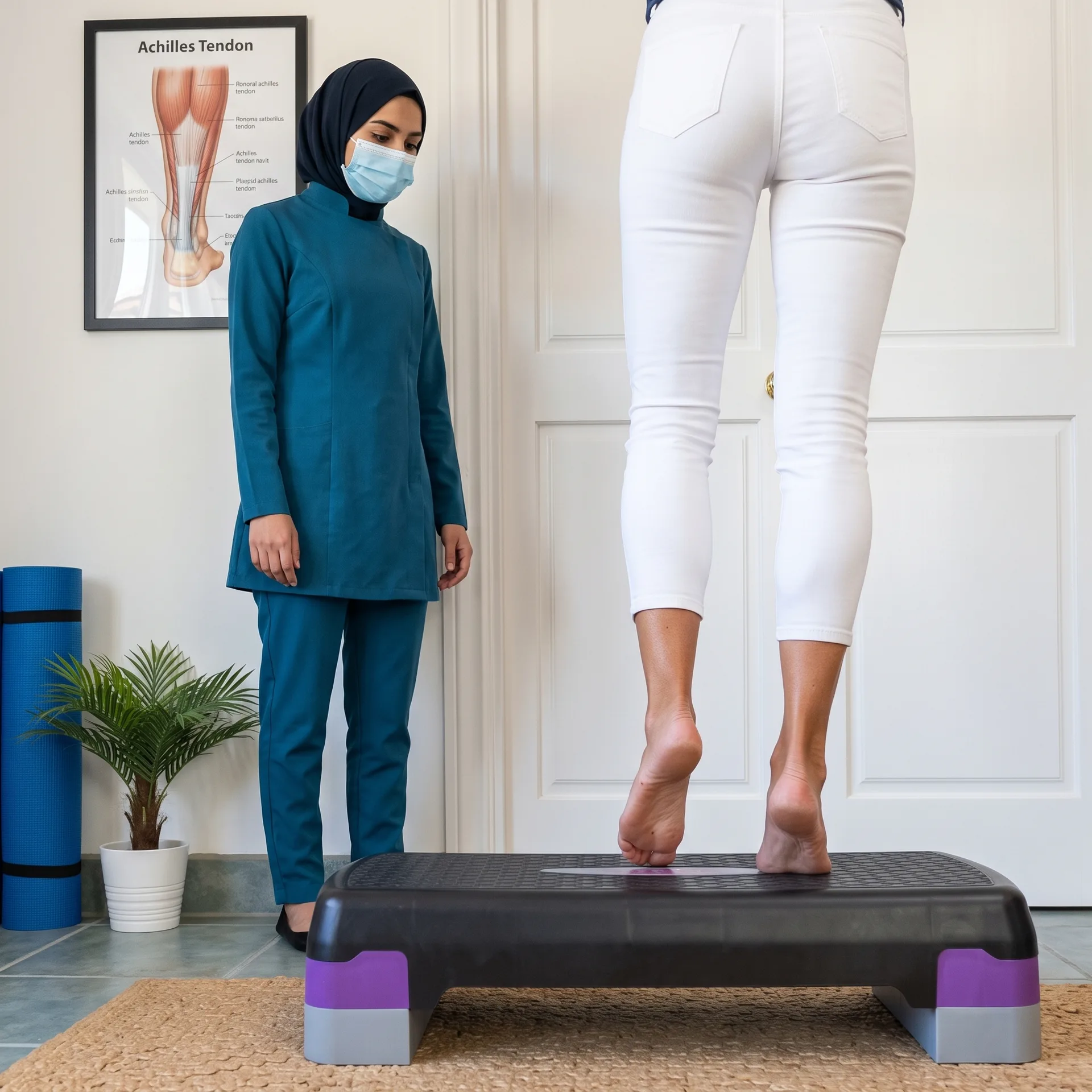 Physiotherapist assessing a patient's Achilles tendon and calf
