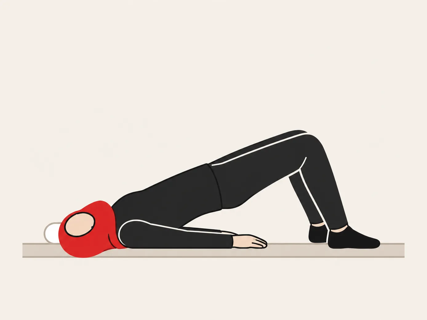 Woman in a red hijab doing a bridge with her hips lifted and feet on the mat.